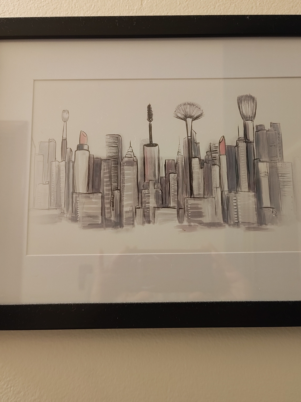Makeup Skyline Art Print - Neutral Gray with Blush Accents